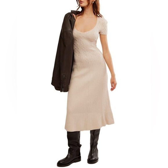 Free People Madsen Cream Knit Midi Dress - Picture 4 of 5